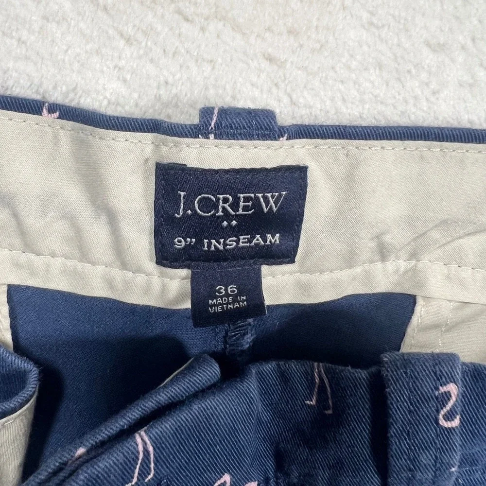 J Crew Mens 36 Navy Blue Pink Flamingo Embroidered Chino Shorts 9 Inseam Cotton